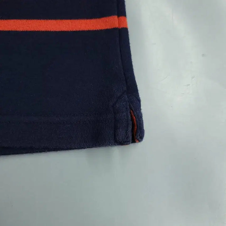 [BUNJANG] Lacoste Stripe Pattern Cotton Long Sleeve T-Shirt / 라코스테 네이비 오렌지 배색 스트라이프패턴 크록로고 코튼 긴팔 티셔츠 롱