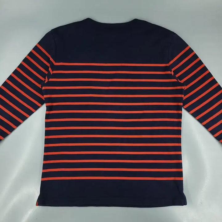 [BUNJANG] Lacoste Stripe Pattern Cotton Long Sleeve T-Shirt / 라코스테 네이비 오렌지 배색 스트라이프패턴 크록로고 코튼 긴팔 티셔츠 롱