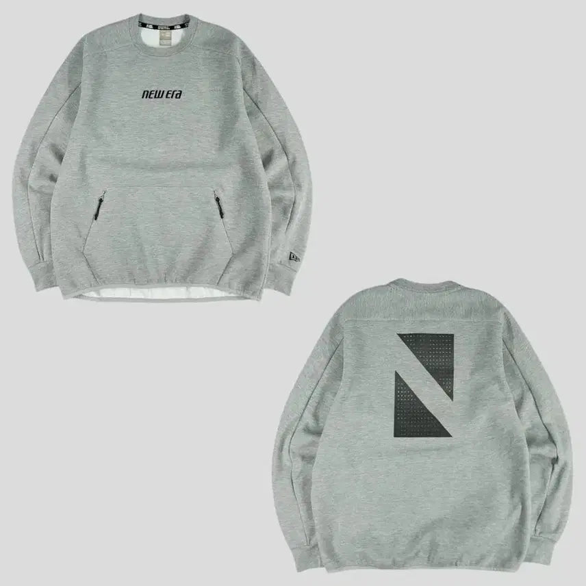 [BUNJANG] New Era Gray Black Raglan Sweatshirt / 뉴에라 그레이 블랙 배색 스펠아웃 로고 레글런 캥거루포켓 리플렉티브 기하