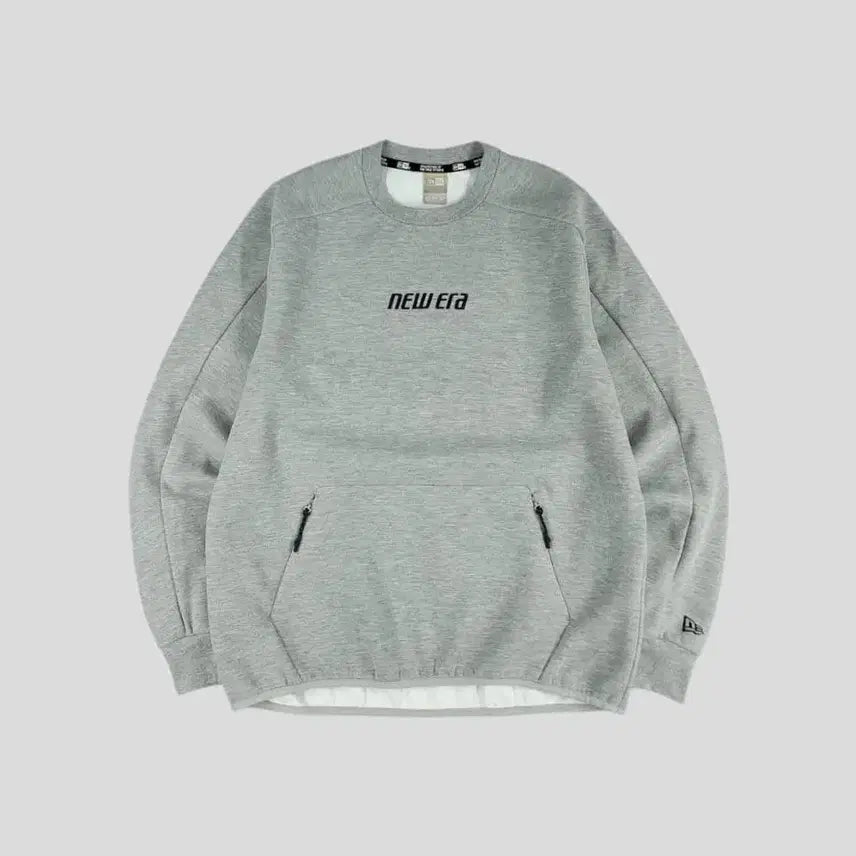 [BUNJANG] New Era Gray Black Raglan Sweatshirt / 뉴에라 그레이 블랙 배색 스펠아웃 로고 레글런 캥거루포켓 리플렉티브 기하