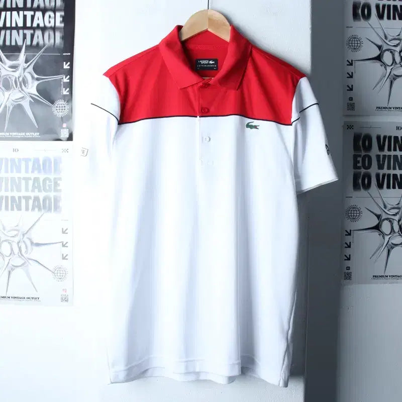 [SOLD OUT] (L-XL) 라코스테 반팔 카라 티셔츠 기능성 화이트 투톤-184EA