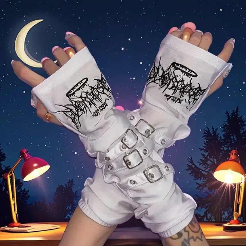 [BUNJANG] Punk Gothic Subculture Buckle Arm Warmers (2 Colors) / 펑크 고딕 서브컬처 버클 암워머 소매(2컬러)