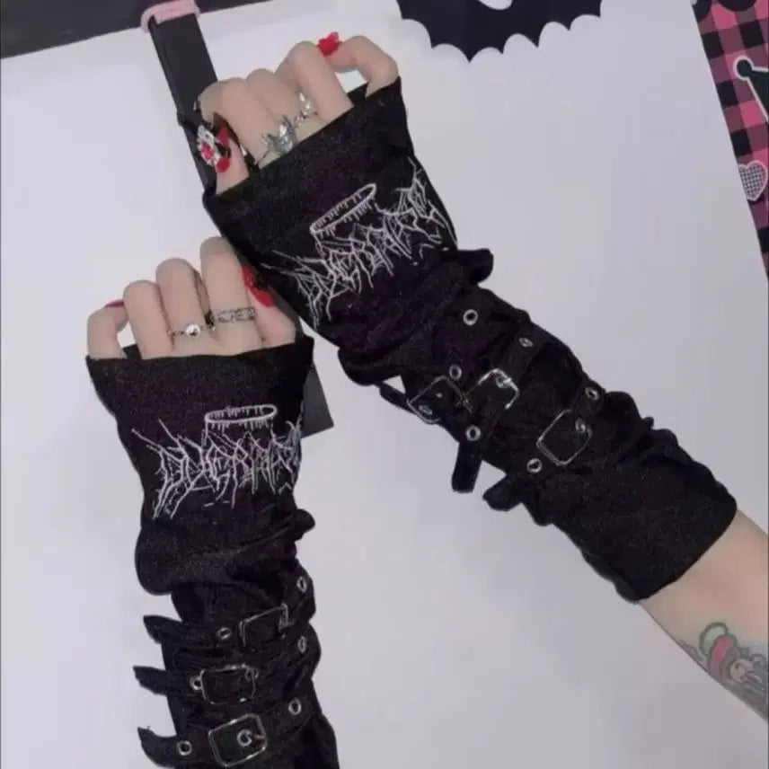 [BUNJANG] Punk Gothic Subculture Buckle Arm Warmers (2 Colors) / 펑크 고딕 서브컬처 버클 암워머 소매(2컬러)