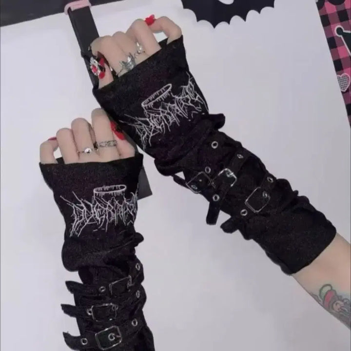 [BUNJANG] Punk Gothic Subculture Buckle Arm Warmers (2 Colors) / 펑크 고딕 서브컬처 버클 암워머 소매(2컬러)