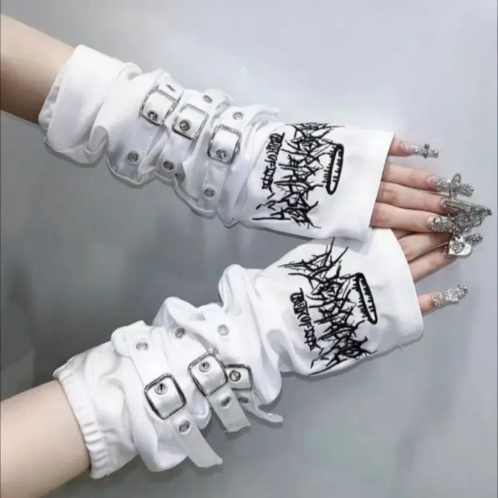 [BUNJANG] Punk Gothic Subculture Buckle Arm Warmers (2 Colors) / 펑크 고딕 서브컬처 버클 암워머 소매(2컬러)