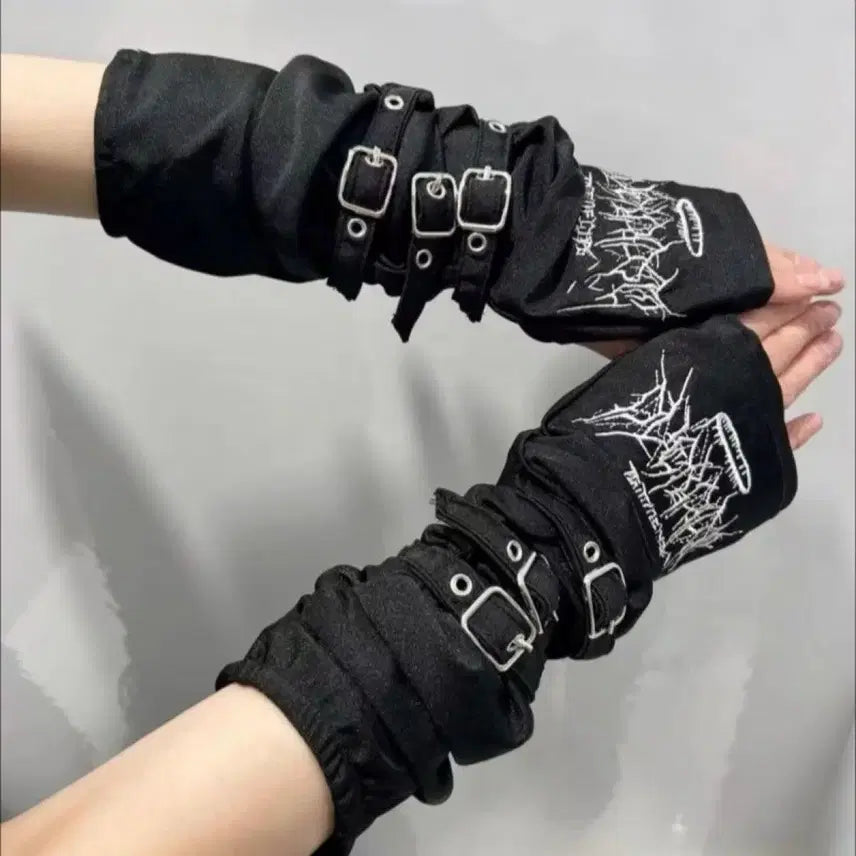 [BUNJANG] Punk Gothic Subculture Buckle Arm Warmers (2 Colors) / 펑크 고딕 서브컬처 버클 암워머 소매(2컬러)