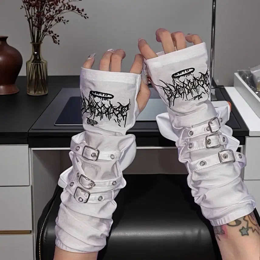 [BUNJANG] Punk Gothic Subculture Buckle Arm Warmers (2 Colors) / 펑크 고딕 서브컬처 버클 암워머 소매(2컬러)