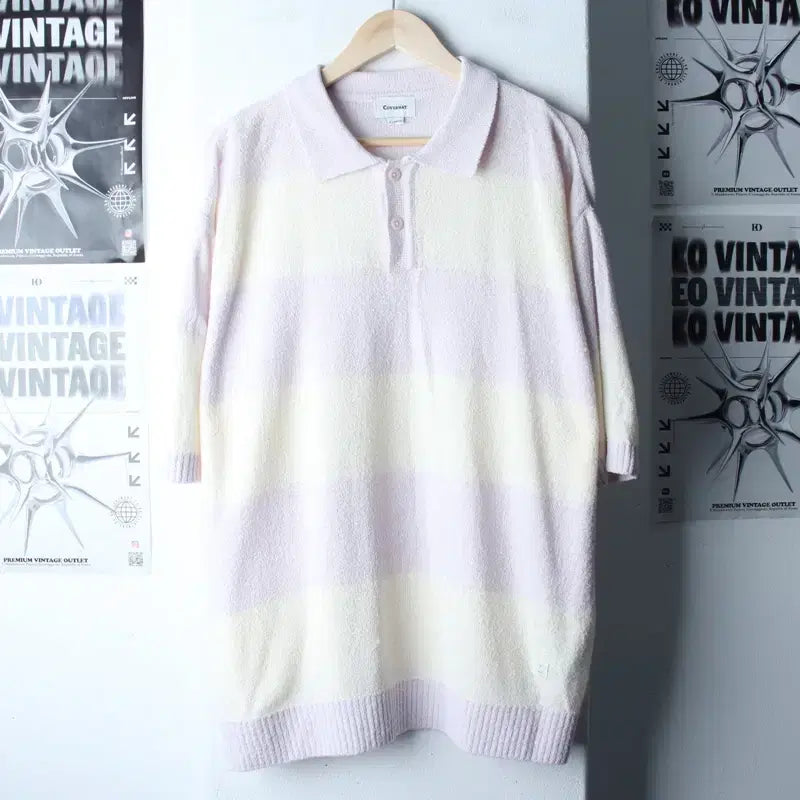 [BUNJANG] Covernat Big Size Boucle Knit Polo Shirt / (XL-2XL) 커버낫 반팔 카라 티셔츠 빅사이즈 부클 니트-184EC