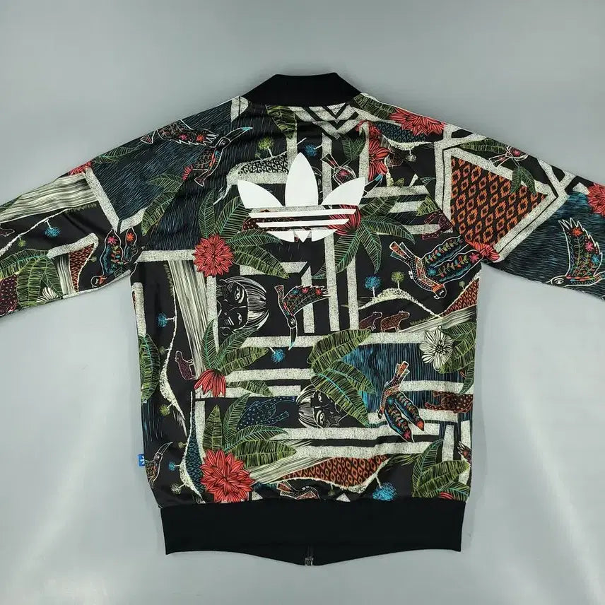 [BUNJANG] Adidas Blacktone Trefoil Floral Track Top / 아디다스 블랙톤 멀티컬러 트레포일 로고 플로랄 리프패턴 레글런 트랙탑 집
