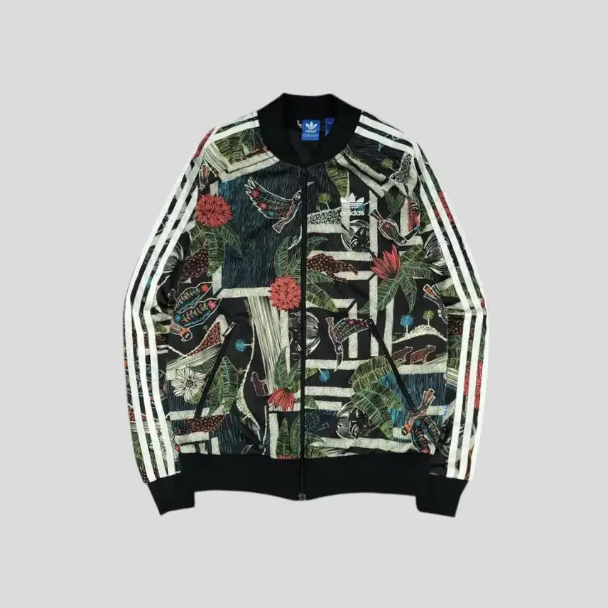 [BUNJANG] Adidas Blacktone Trefoil Floral Track Top / 아디다스 블랙톤 멀티컬러 트레포일 로고 플로랄 리프패턴 레글런 트랙탑 집