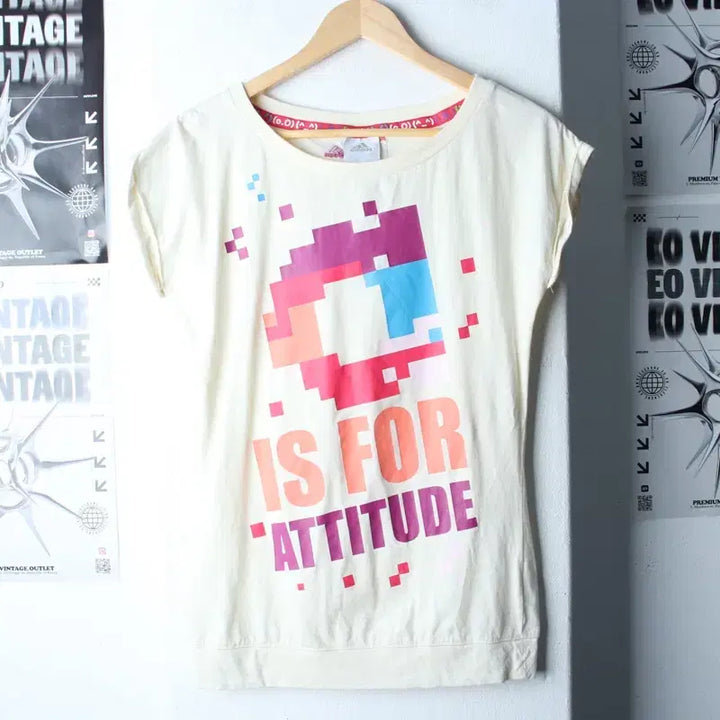 [BUNJANG] Adidas Pixel Kitsch Short Sleeve T-shirt / W(S-M) 아디다스 반팔 티셔츠 반소매 아이보리 픽셀 키치-184EE