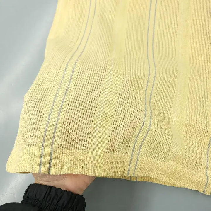 [BUNJANG] Nike Golf Yellow Multi-Color Striped Swoosh Logo Half Button Shirt / 나이키 골프 00s 옐로우톤 멀티컬러 스트라이프패턴 스우시 로고 하프버튼