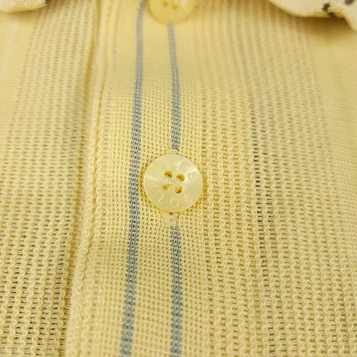 [BUNJANG] Nike Golf Yellow Multi-Color Striped Swoosh Logo Half Button Shirt / 나이키 골프 00s 옐로우톤 멀티컬러 스트라이프패턴 스우시 로고 하프버튼