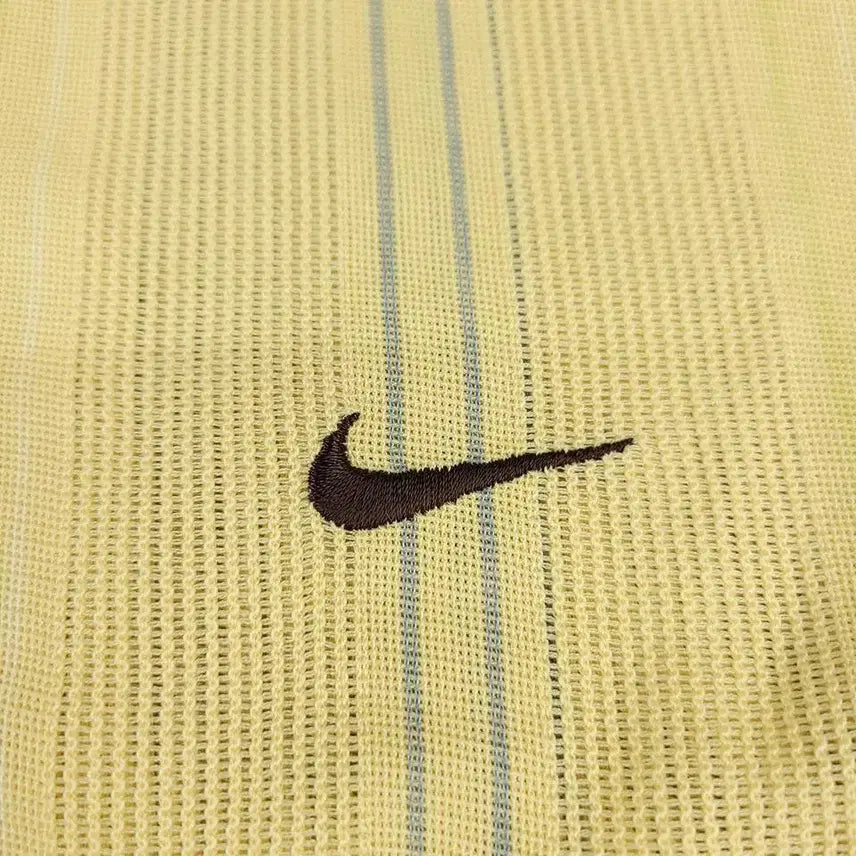 [BUNJANG] Nike Golf Yellow Multi-Color Striped Swoosh Logo Half Button Shirt / 나이키 골프 00s 옐로우톤 멀티컬러 스트라이프패턴 스우시 로고 하프버튼