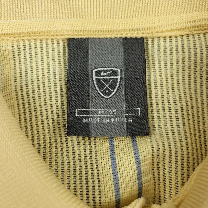 [BUNJANG] Nike Golf Yellow Multi-Color Striped Swoosh Logo Half Button Shirt / 나이키 골프 00s 옐로우톤 멀티컬러 스트라이프패턴 스우시 로고 하프버튼
