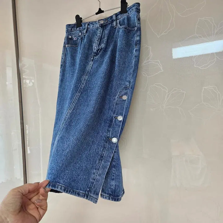 [BUNJANG] Tommy Hilfiger Denim Midi Skirt / 타미힐피거 데님 스커트 버튼 포인트