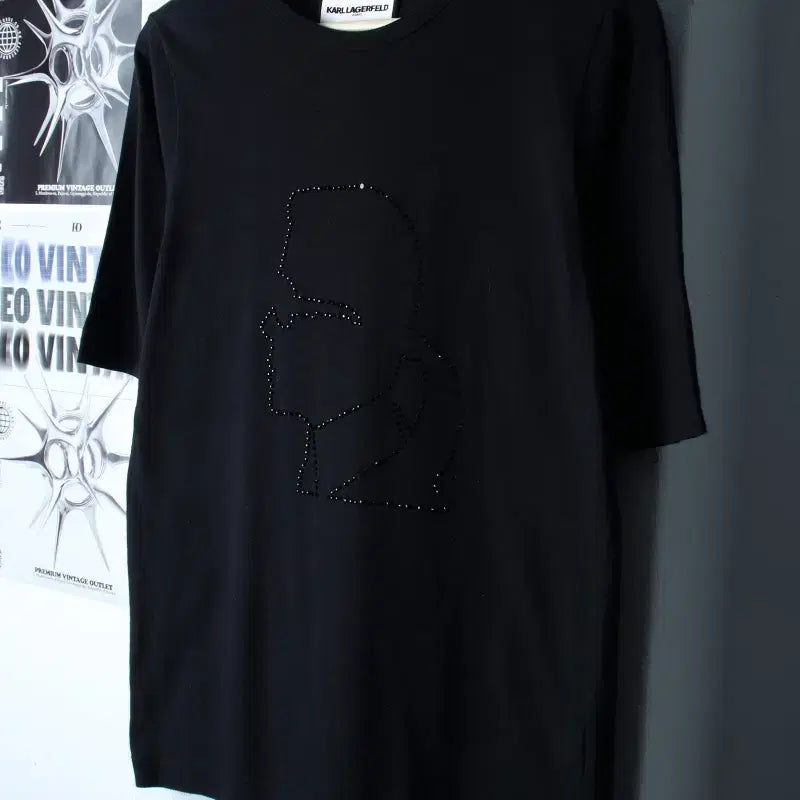 [BUNJANG] Karl Lagerfeld Big Logo Embellished T-shirt / W(M-L) 칼라거펠트 반팔 티셔츠 빅로고 비즈 유니크-184F1