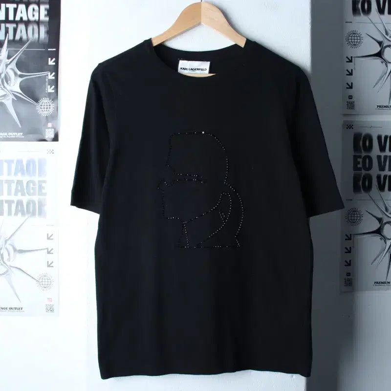 [BUNJANG] Karl Lagerfeld Big Logo Embellished T-shirt / W(M-L) 칼라거펠트 반팔 티셔츠 빅로고 비즈 유니크-184F1