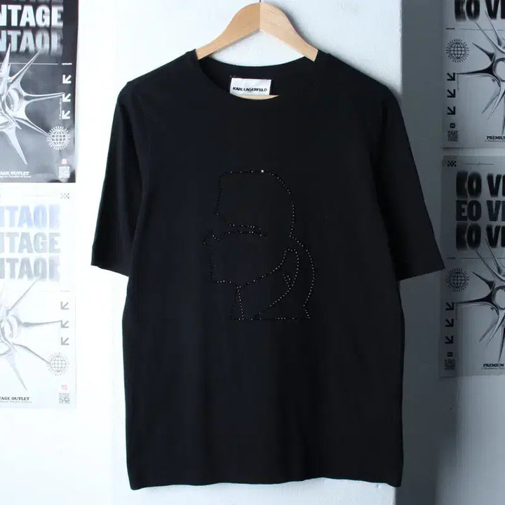 [BUNJANG] Karl Lagerfeld Big Logo Embellished T-shirt / W(M-L) 칼라거펠트 반팔 티셔츠 빅로고 비즈 유니크-184F1