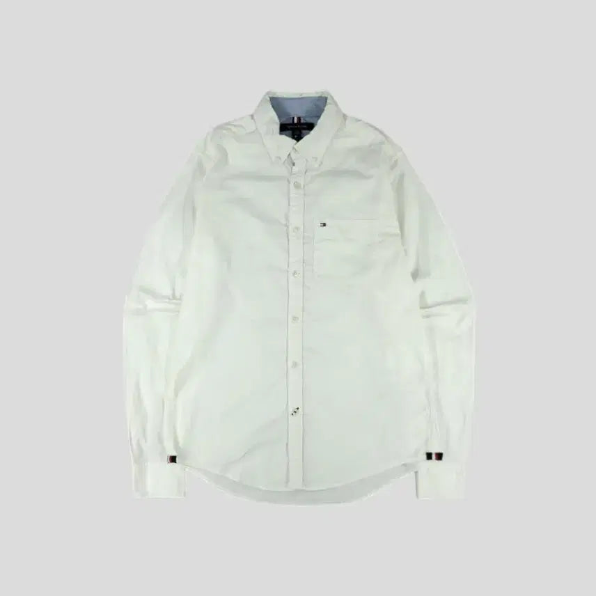 [BUNJANG] Tommy Hilfiger Slim Fit Cotton Blend Button-Down Shirt / 타미힐피거 화이트 체스트포켓 버튼다운 슬림핏 코튼블렌드 남방 셔츠 S