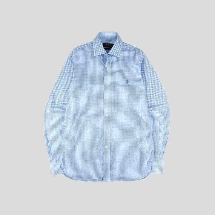 [BUNJANG] Polo Ralph Lauren Gingham Check Custom Fit Shirt / 폴로랄프로렌 화이트 라이트블루 배색 깅엄체크 블루포니 커스텀핏 컷어웨이