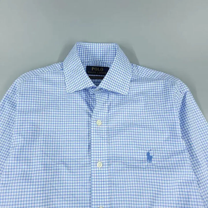 [BUNJANG] Polo Ralph Lauren Gingham Check Custom Fit Shirt / 폴로랄프로렌 화이트 라이트블루 배색 깅엄체크 블루포니 커스텀핏 컷어웨이