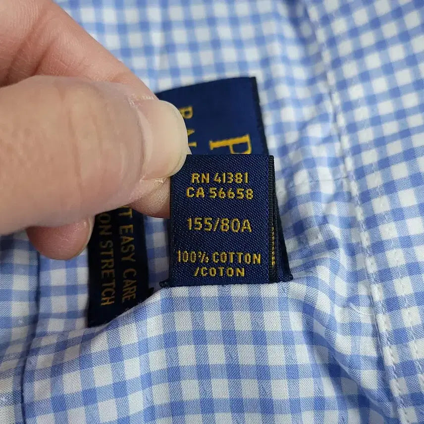 [BUNJANG] Polo Ralph Lauren Gingham Check Custom Fit Shirt / 폴로랄프로렌 화이트 라이트블루 배색 깅엄체크 블루포니 커스텀핏 컷어웨이