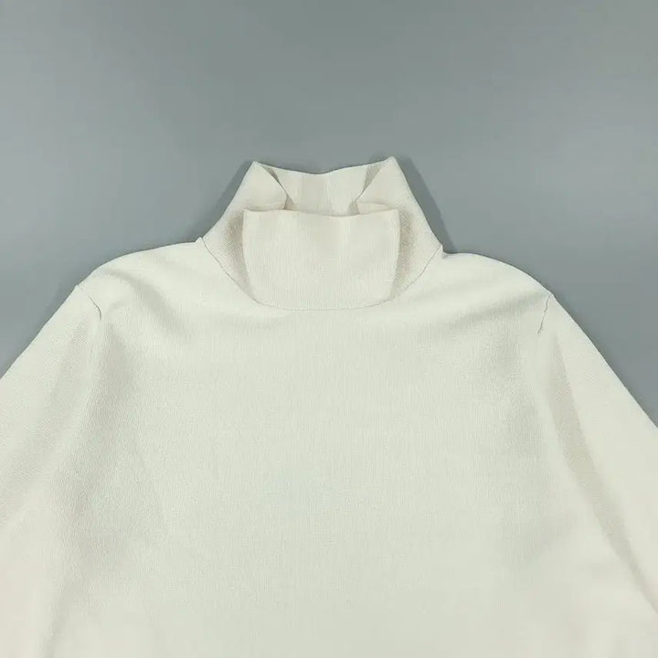 [BUNJANG] COS Ivory Slit Mock Neck Long Sleeve T-Shirt / COS 코스 아이보리 트임 목폴라 PK 피케 긴팔 티셔츠 롱슬리브 S
