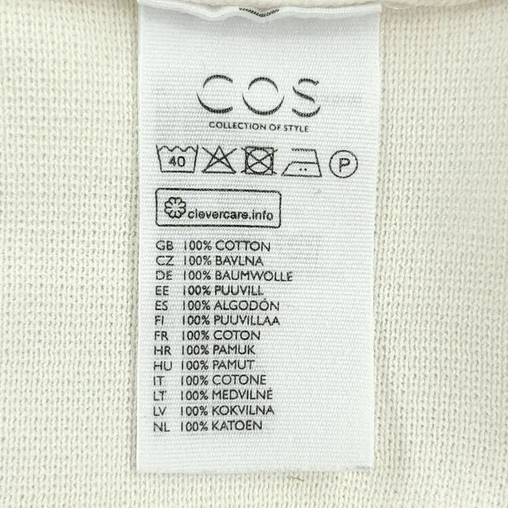 [BUNJANG] COS Ivory Slit Mock Neck Long Sleeve T-Shirt / COS 코스 아이보리 트임 목폴라 PK 피케 긴팔 티셔츠 롱슬리브 S