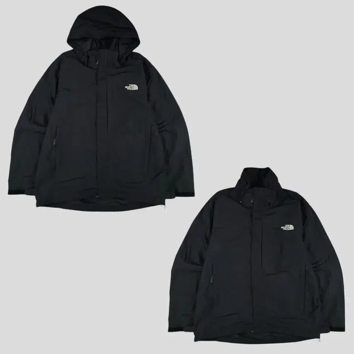 [SOLD OUT] 노스페이스 블랙 그레이 로고 투웨이지퍼 체스트포켓 후드 바람막이 자켓 L
