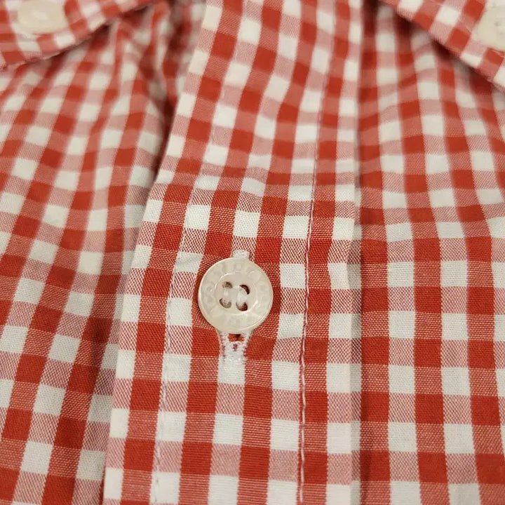 [BUNJANG] Lacoste Gingham Check Button-Down Cotton Shirt / 라코스테 화이트 레드 배색 깅엄체크 크록로고 버튼다운 코튼 남방 셔츠 M
