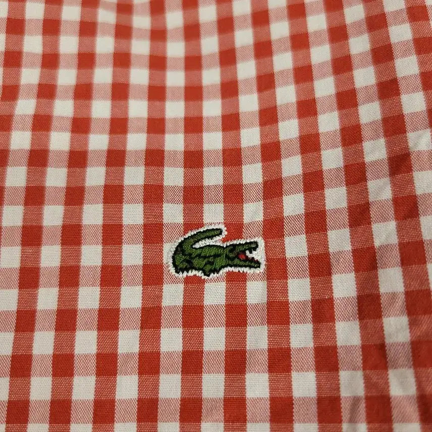 [BUNJANG] Lacoste Gingham Check Button-Down Cotton Shirt / 라코스테 화이트 레드 배색 깅엄체크 크록로고 버튼다운 코튼 남방 셔츠 M