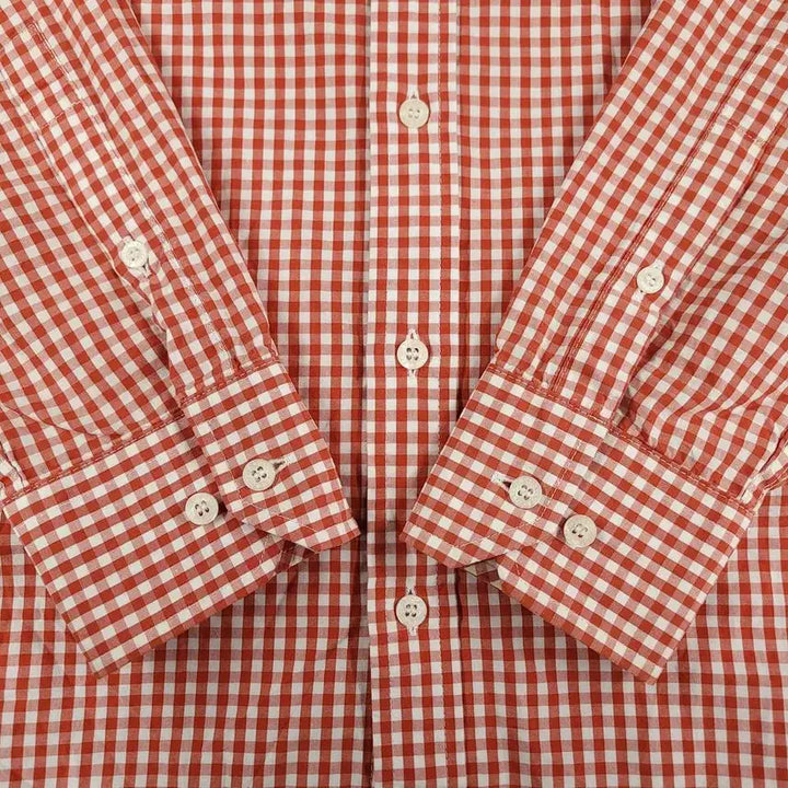 [BUNJANG] Lacoste Gingham Check Button-Down Cotton Shirt / 라코스테 화이트 레드 배색 깅엄체크 크록로고 버튼다운 코튼 남방 셔츠 M