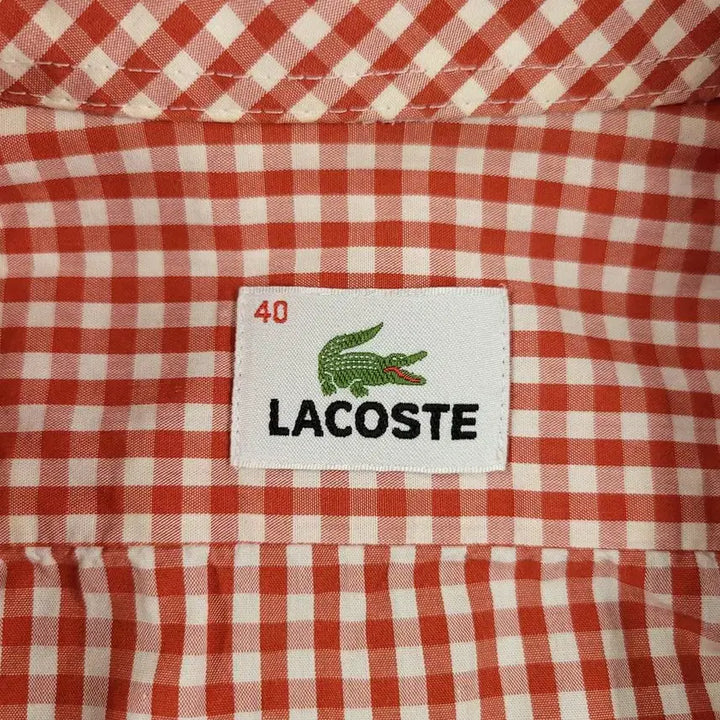 [BUNJANG] Lacoste Gingham Check Button-Down Cotton Shirt / 라코스테 화이트 레드 배색 깅엄체크 크록로고 버튼다운 코튼 남방 셔츠 M