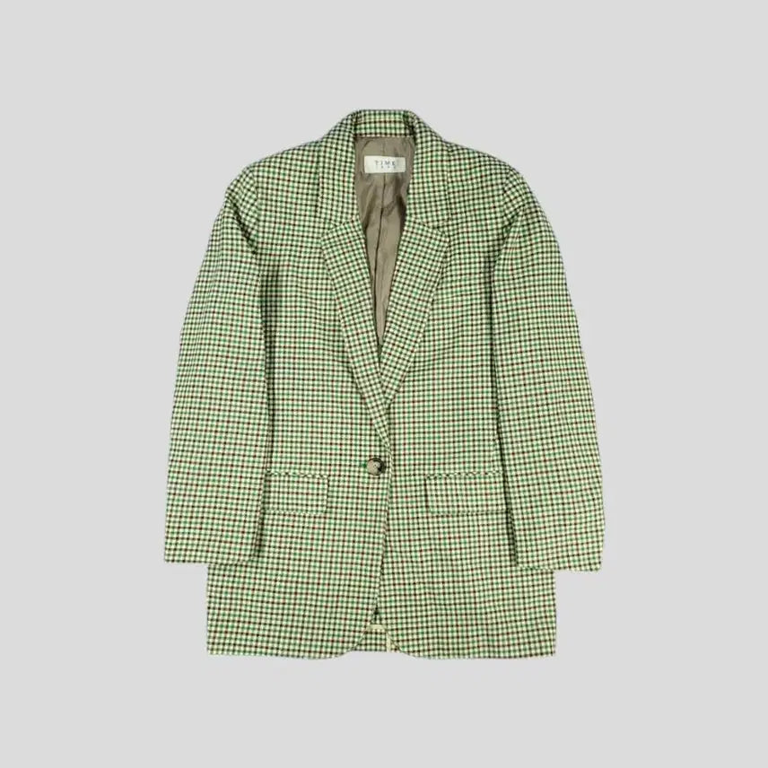 [SOLD OUT] TIME 타임 한섬 그린 베이지 브라운 배색 건클럽 체크패턴 체스트포켓