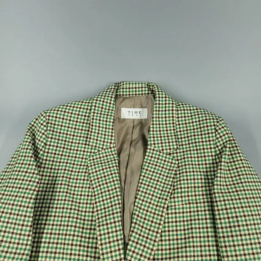[SOLD OUT] TIME 타임 한섬 그린 베이지 브라운 배색 건클럽 체크패턴 체스트포켓