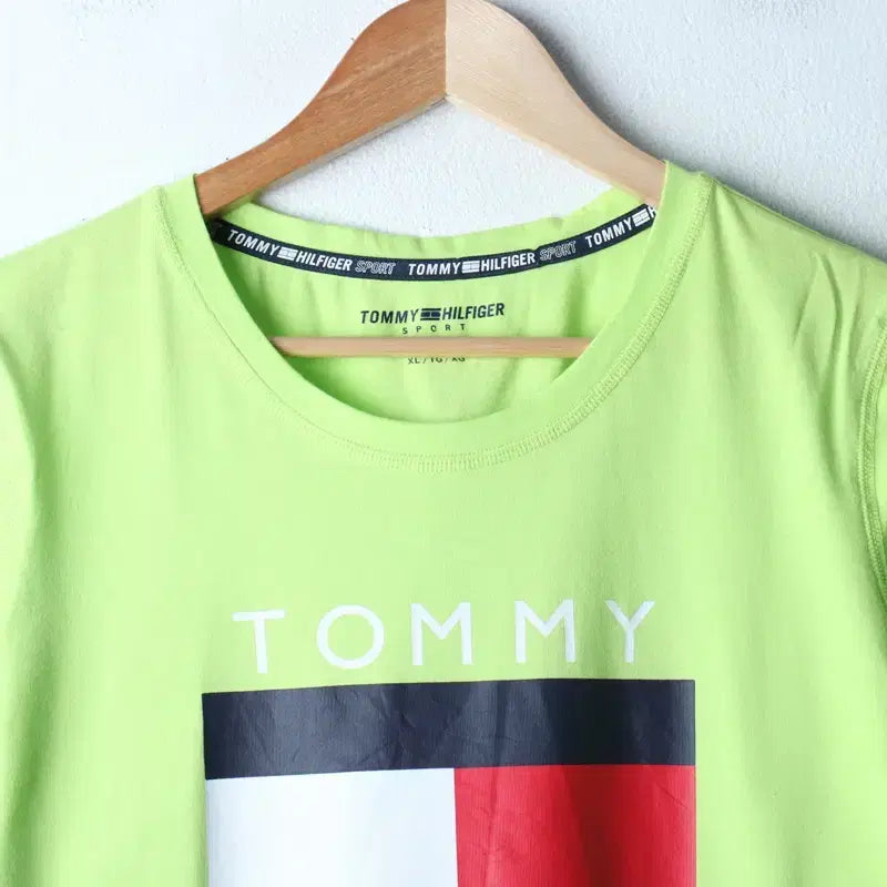[BUNJANG] Tommy Hilfiger Big Logo Short Sleeve T-Shirt / W(XL-2XL) 타미힐피거 반팔 티셔츠 수선 빅로고 연그린-184FB