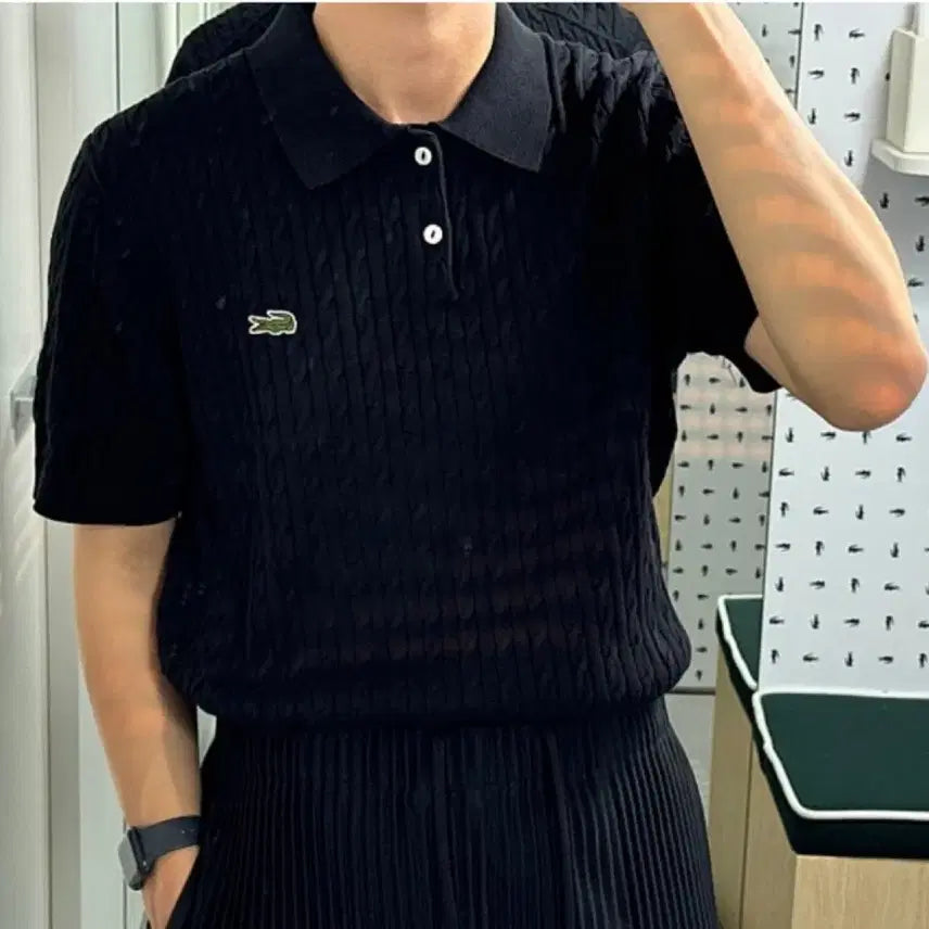 [SOLD OUT] 105-110) Lacoste 라코스테 케이블 반팔 폴로셔츠 네이비
