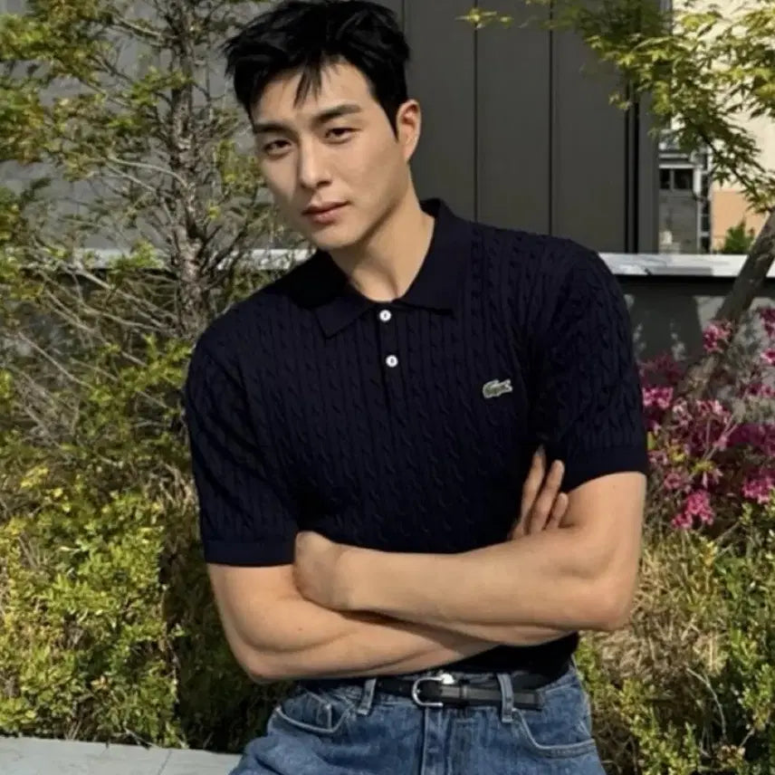 [SOLD OUT] 105-110) Lacoste 라코스테 케이블 반팔 폴로셔츠 네이비