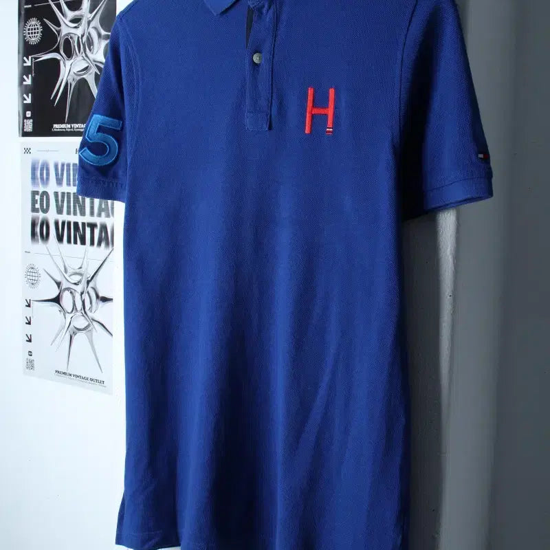 [BUNJANG] Tommy Hilfiger Rugby Blue Polo Shirt / (S-M) 타미힐피거 반팔 카라 티셔츠 작은얼룩 럭비 블루-184D7
