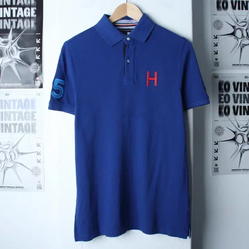 [BUNJANG] Tommy Hilfiger Rugby Blue Polo Shirt / (S-M) 타미힐피거 반팔 카라 티셔츠 작은얼룩 럭비 블루-184D7