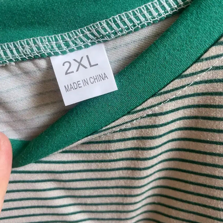 [BUNJANG] Green Striped Short-Sleeved T-Shirt / 그린 스트라이프 반팔 티셔츠
