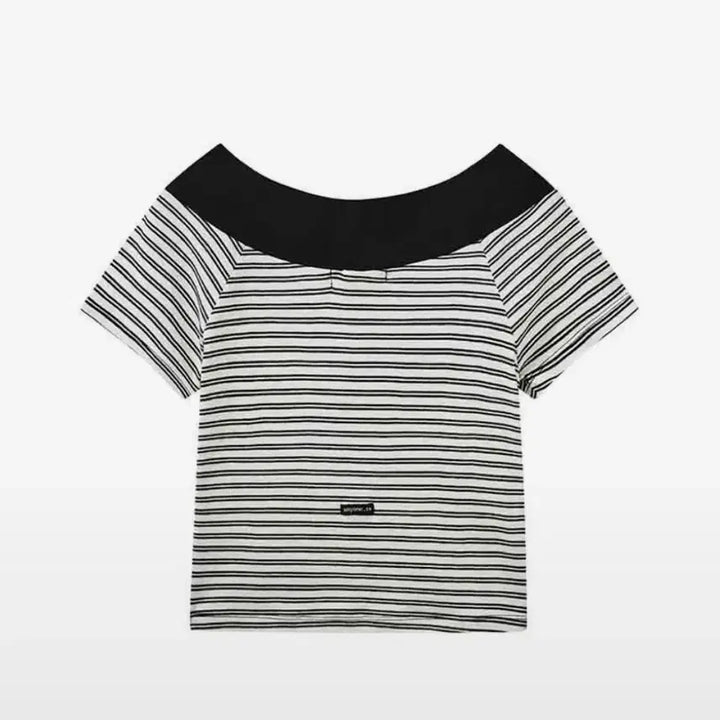 [BUNJANG] Rense Striped Off-Shoulder T-Shirt / 렌세 rense 스트라이프 오프숄더 티셔츠(새제품)