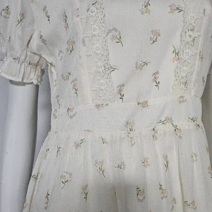[BUNJANG] Ivory Lace Floral Print Dress / 아이보리 레이스 자크 안감 잔꽃 원피스... 반품 48 길이 90