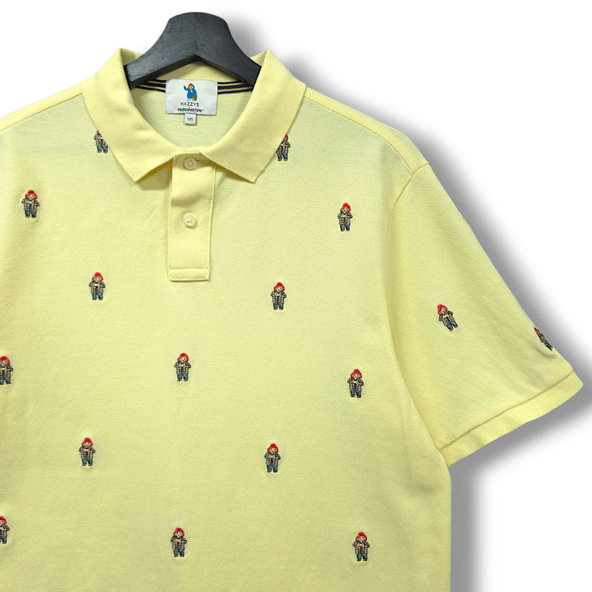 [BUNJANG] Hazzys Paddington Check Bear Embroidered Polo Shirt / [105] 헤지스 옐로우 패딩턴 체크베어 자수 PK 반팔 카라티셔츠