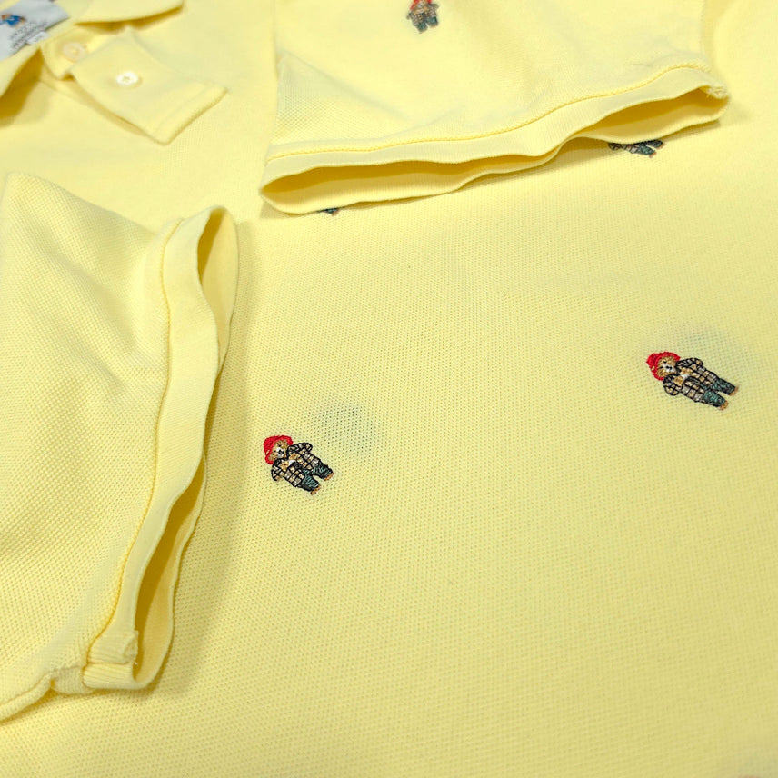 [BUNJANG] Hazzys Paddington Check Bear Embroidered Polo Shirt / [105] 헤지스 옐로우 패딩턴 체크베어 자수 PK 반팔 카라티셔츠