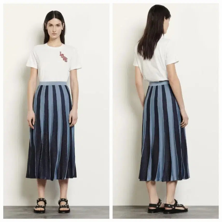 [BUNJANG] Sandro Blue Pearl Knit Banding Skirt / 산드로 블루펄 니트 밴딩스커트
