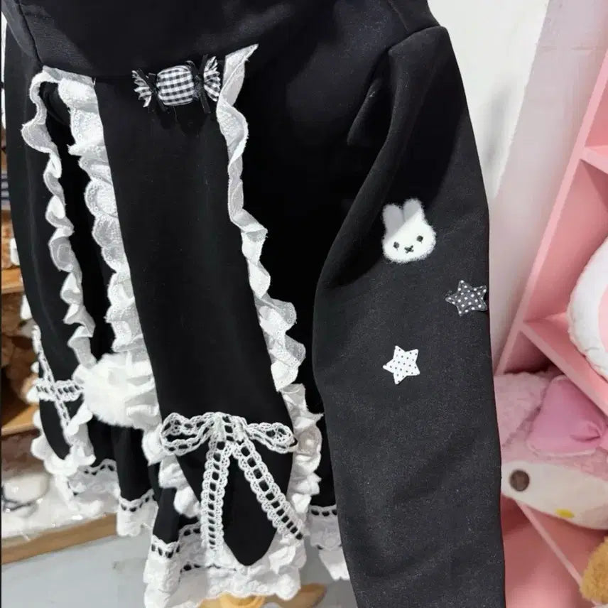 [BUNJANG] Subculture Rabbit Ear Lace Hooded Zip-up / 서브컬처 지뢰계 토끼귀 레이스 후드집업
