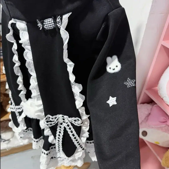 [BUNJANG] Subculture Rabbit Ear Lace Hooded Zip-up / 서브컬처 지뢰계 토끼귀 레이스 후드집업