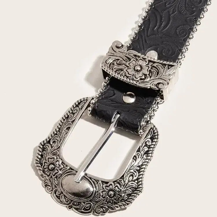 [BUNJANG] Cowgirl Leopard Pattern Western Belt / [빠른발송] 보헤미안 블랙 카우걸 레오파드 패턴 웨스턴 벨트